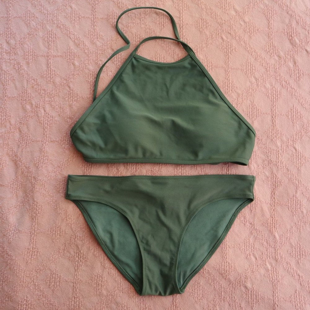 Aerie Green Halter Top Style Bikini Set size Small